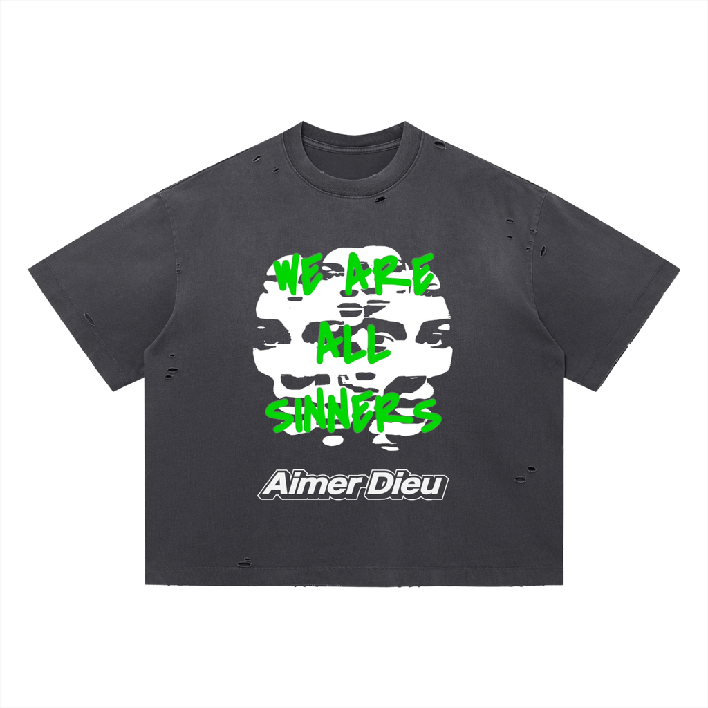 We Are All Sinners Distressed Boxy Oversized T-Shirt