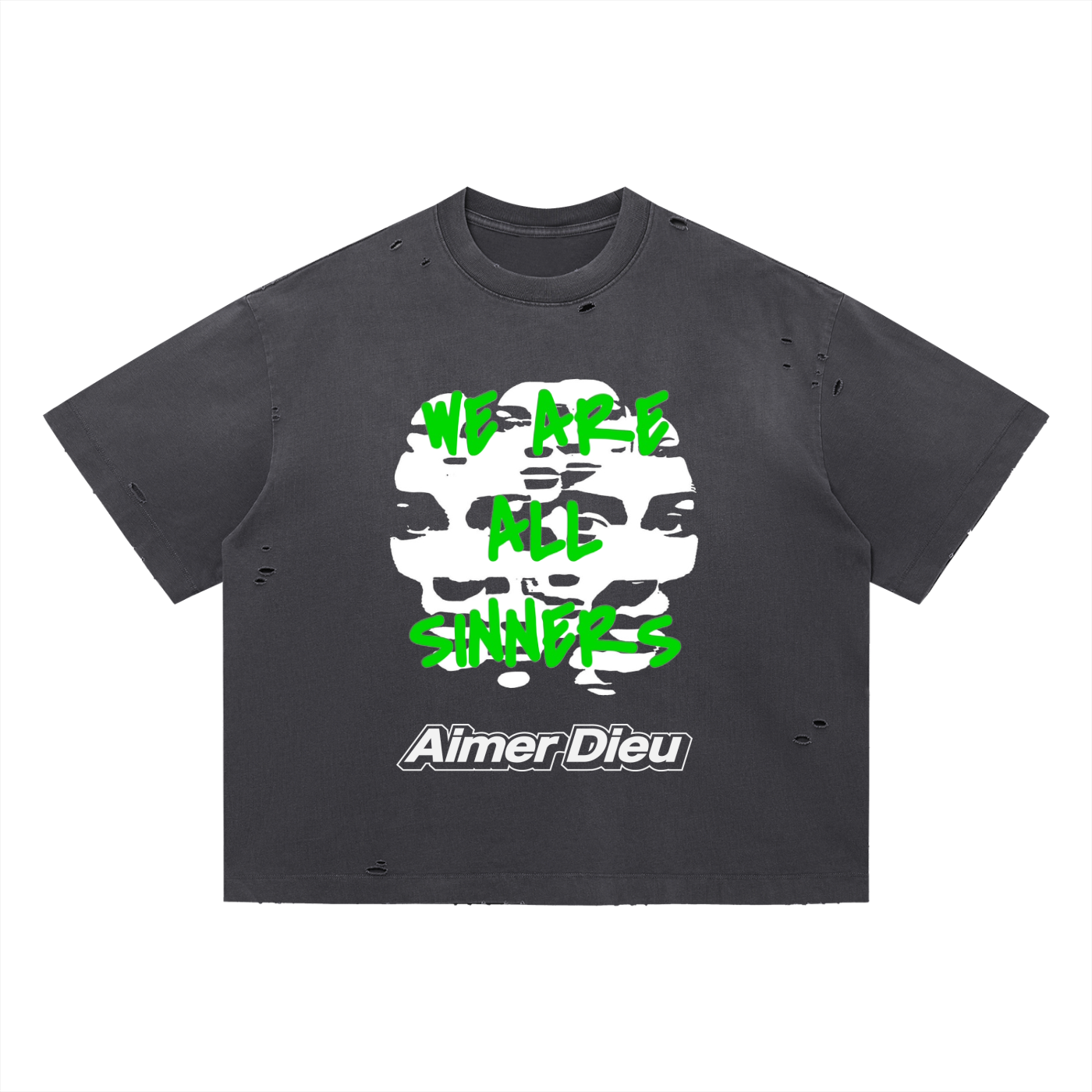 We Are All Sinners Distressed Boxy Oversized T-Shirt