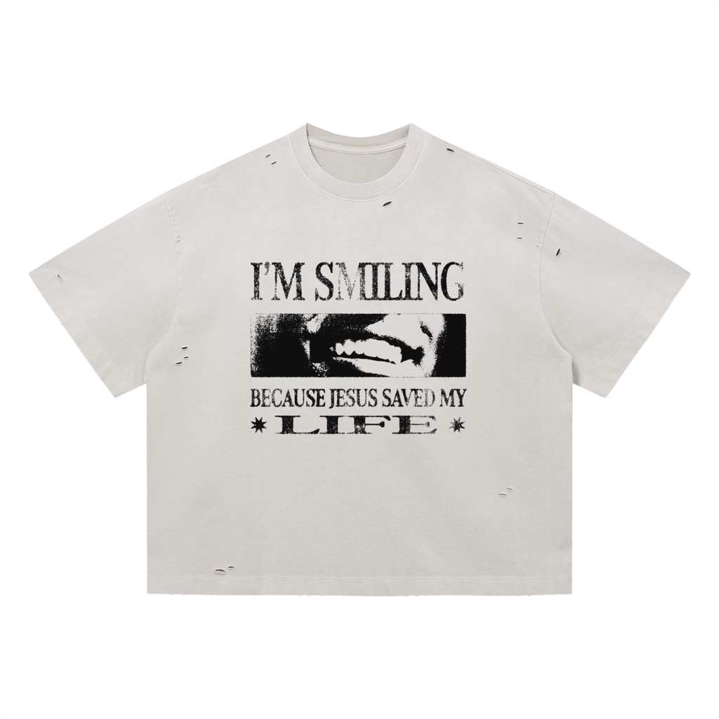 Im Smiling Distressed Boxy Oversized T-Shirt