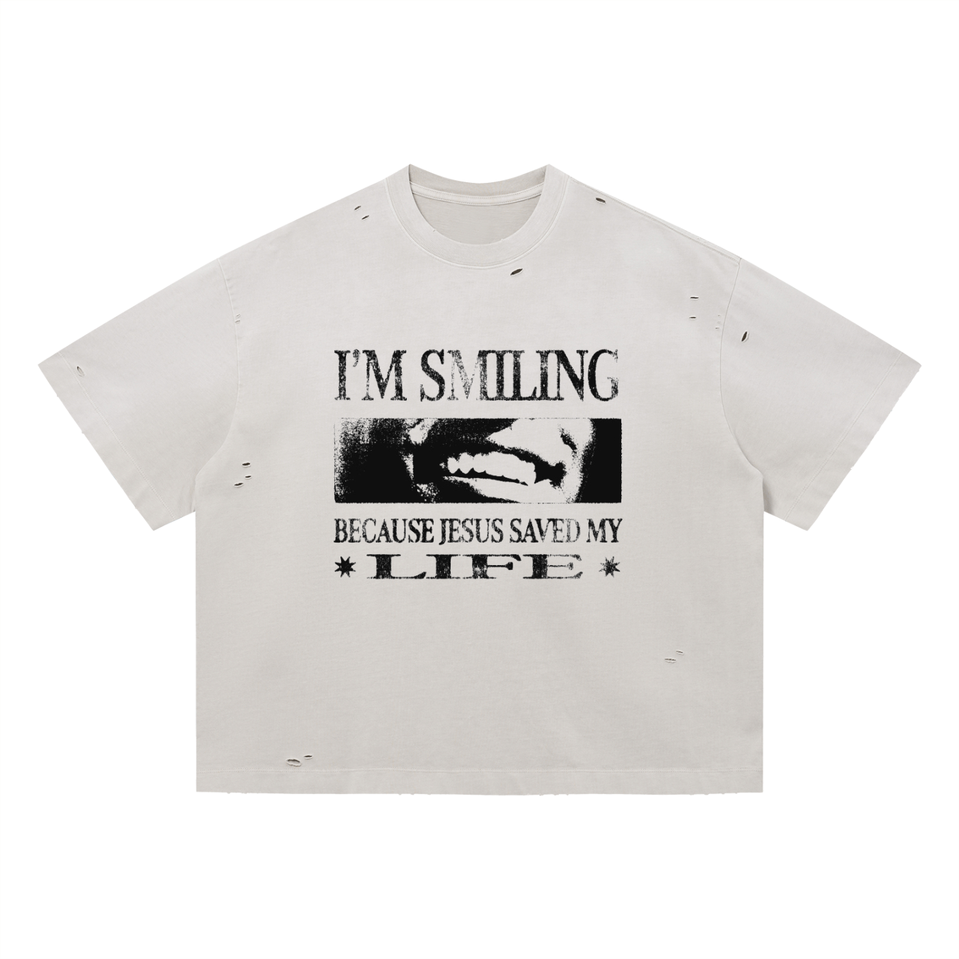Im Smiling Distressed Boxy Oversized T-Shirt